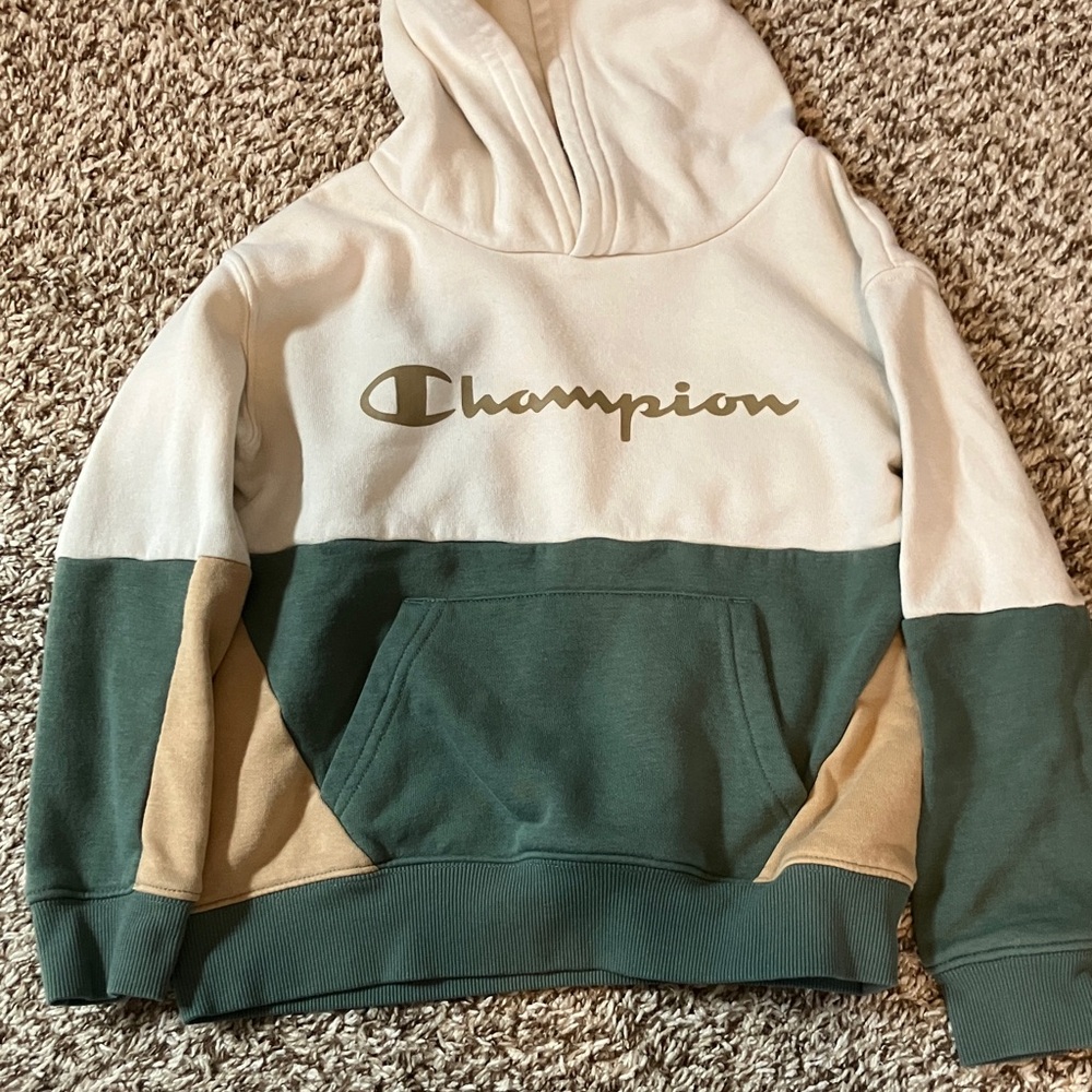 Champion Tri-Tone Hoodie in Cream, Green, and Tan